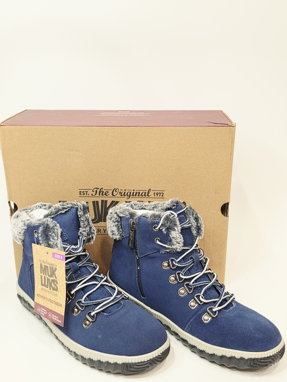 Muk Luks Walker Suede Lace-Up Hiker Boots in navy blue